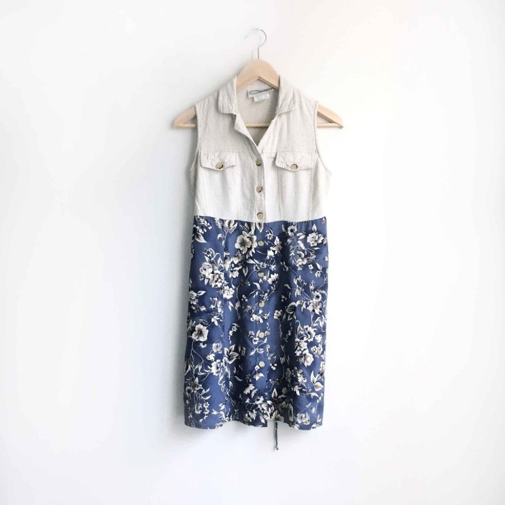 Vintage 90's Chablis floral minimal sleeveless shirtdress - size Small